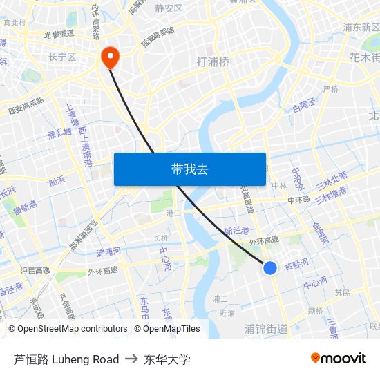 芦恒路 Luheng Road to 东华大学 map