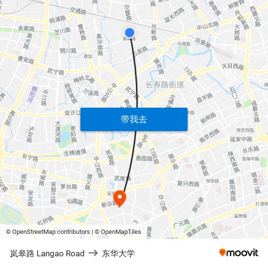 岚皋路 Langao Road to 东华大学 map