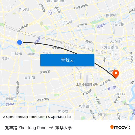 兆丰路 Zhaofeng Road to 东华大学 map