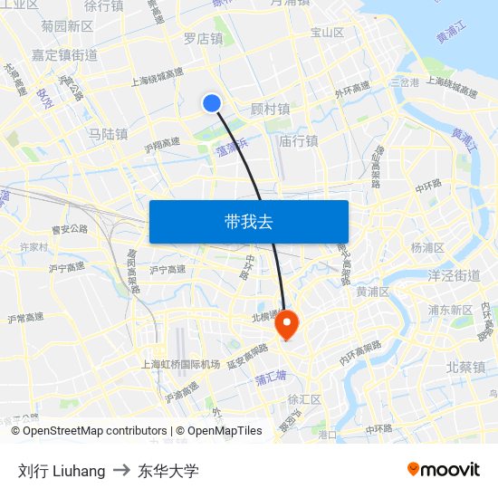 刘行 Liuhang to 东华大学 map