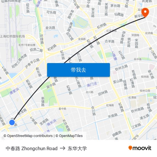 中春路 Zhongchun Road to 东华大学 map