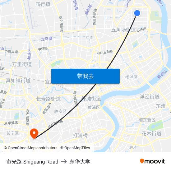 市光路 Shiguang Road to 东华大学 map