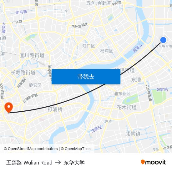 五莲路 Wulian Road to 东华大学 map