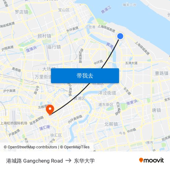 港城路 Gangcheng Road to 东华大学 map