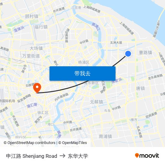 申江路 Shenjiang Road to 东华大学 map