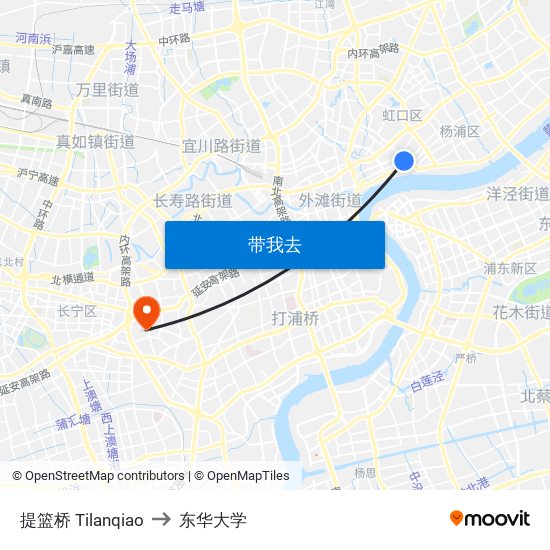 提篮桥 Tilanqiao to 东华大学 map
