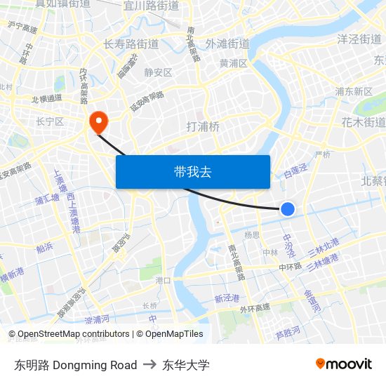 东明路 Dongming Road to 东华大学 map