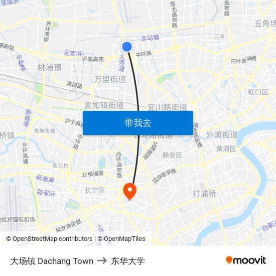 大场镇 Dachang Town to 东华大学 map