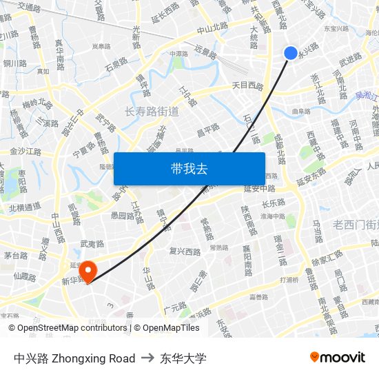 中兴路 Zhongxing Road to 东华大学 map