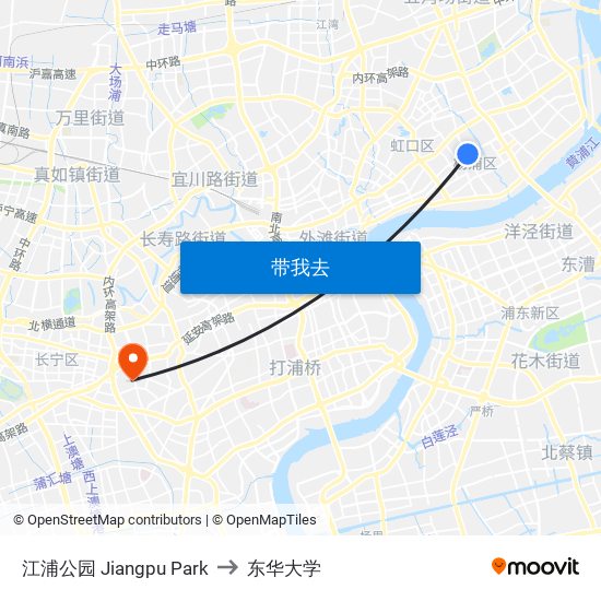 江浦公园 Jiangpu Park to 东华大学 map