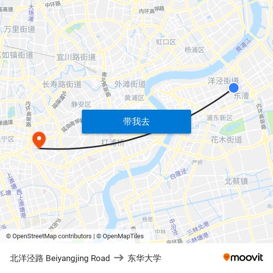 北洋泾路 Beiyangjing Road to 东华大学 map