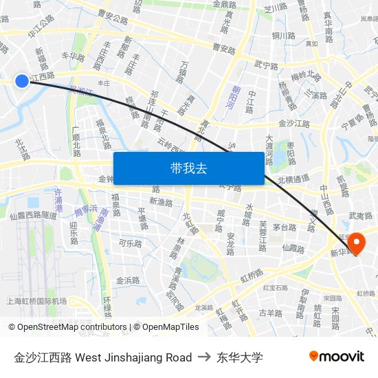 金沙江西路 West Jinshajiang Road to 东华大学 map