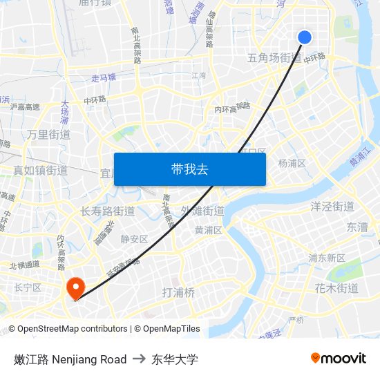 嫩江路 Nenjiang Road to 东华大学 map