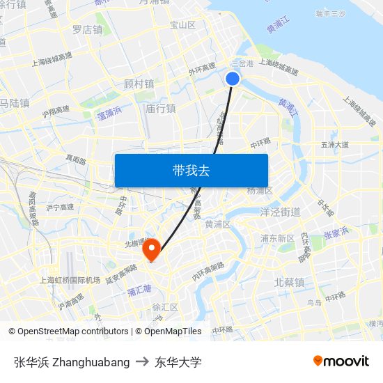 张华浜 Zhanghuabang to 东华大学 map