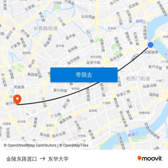 金陵东路渡口 to 东华大学 map