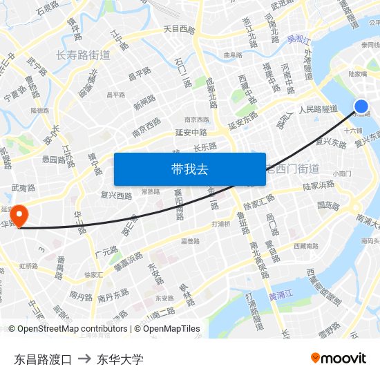 东昌路渡口 to 东华大学 map