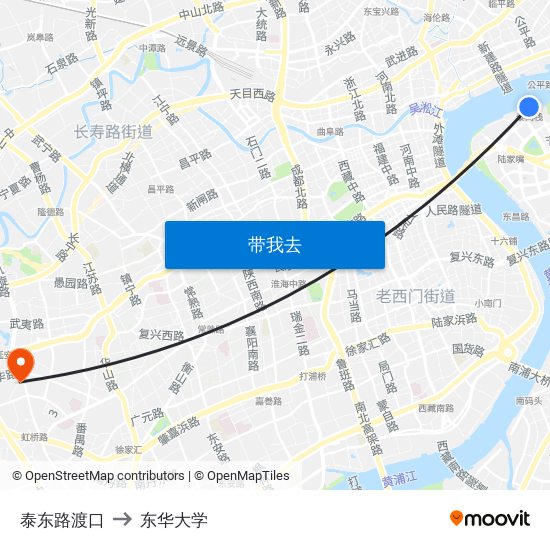 泰东路渡口 to 东华大学 map