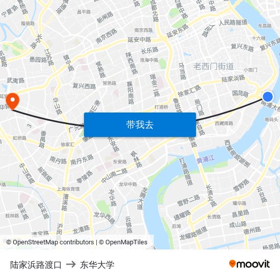 陆家浜路渡口 to 东华大学 map
