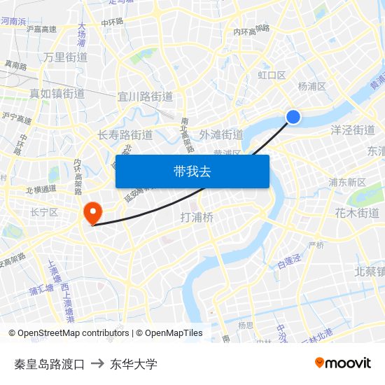 秦皇岛路渡口 to 东华大学 map