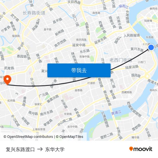 复兴东路渡口 to 东华大学 map