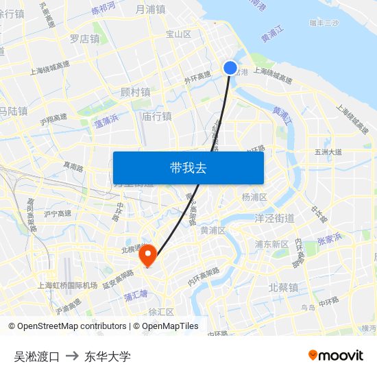 吴淞渡口 to 东华大学 map