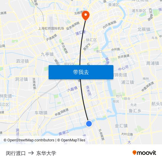 闵行渡口 to 东华大学 map