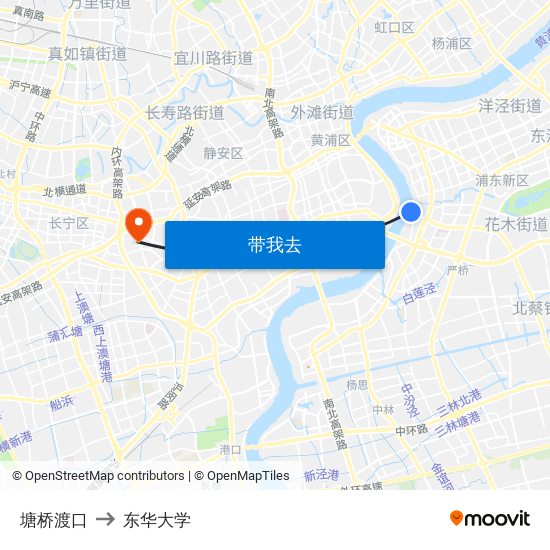 塘桥渡口 to 东华大学 map