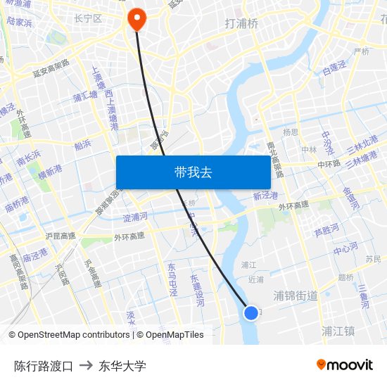 陈行路渡口 to 东华大学 map