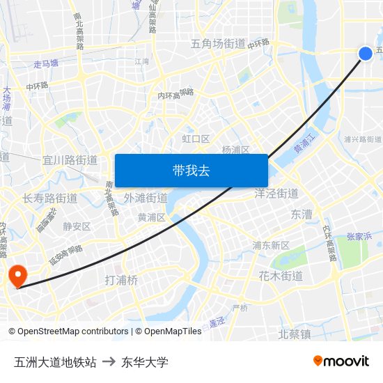 五洲大道地铁站 to 东华大学 map