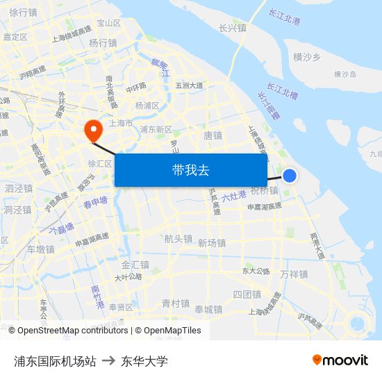 浦东国际机场站 to 东华大学 map