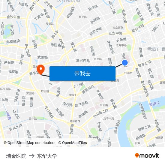 瑞金医院 to 东华大学 map