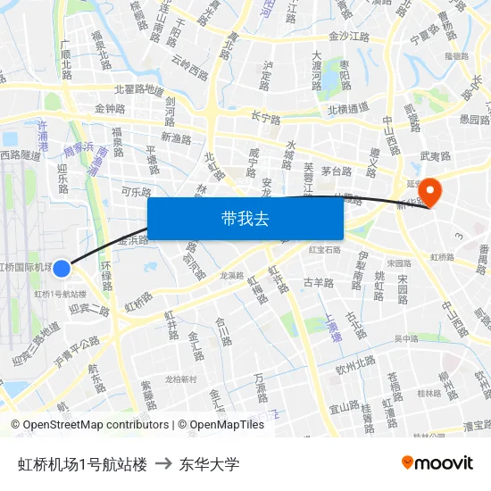 虹桥机场1号航站楼 to 东华大学 map