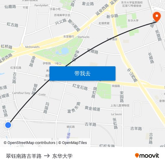 翠钰南路古羊路 to 东华大学 map