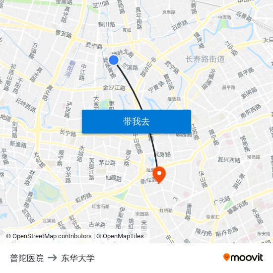 普陀医院 to 东华大学 map