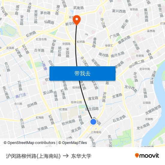 沪闵路柳州路(上海南站) to 东华大学 map