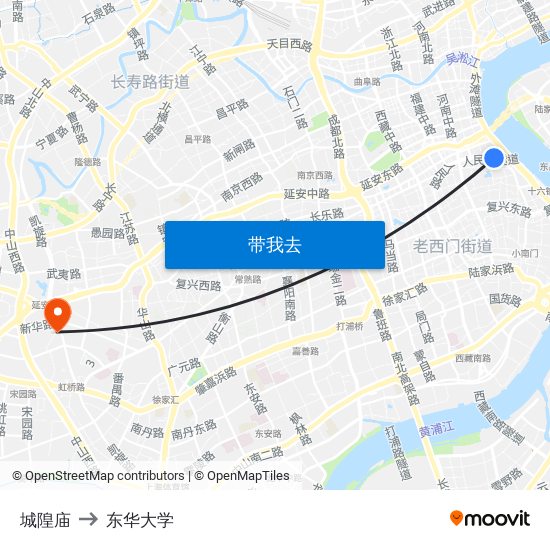 城隍庙 to 东华大学 map