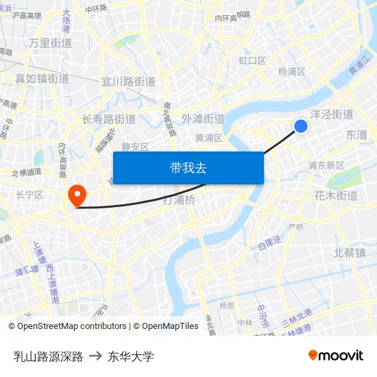 乳山路源深路 to 东华大学 map