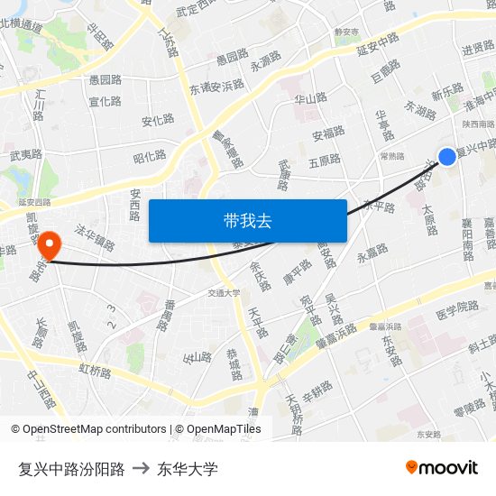 复兴中路汾阳路 to 东华大学 map
