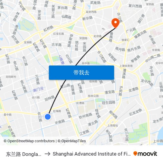 东兰路 Donglan Road to Shanghai Advanced Institute of Finance, SJTU map