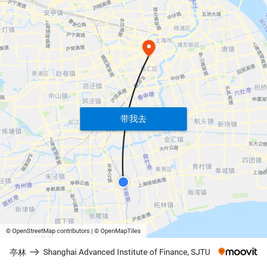 亭林 to Shanghai Advanced Institute of Finance, SJTU map