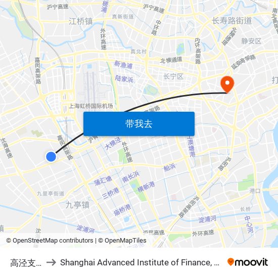 高泾支路 to Shanghai Advanced Institute of Finance, SJTU map