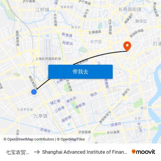 七宝农贸市场 to Shanghai Advanced Institute of Finance, SJTU map