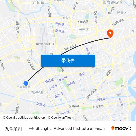 九亭第四小学 to Shanghai Advanced Institute of Finance, SJTU map