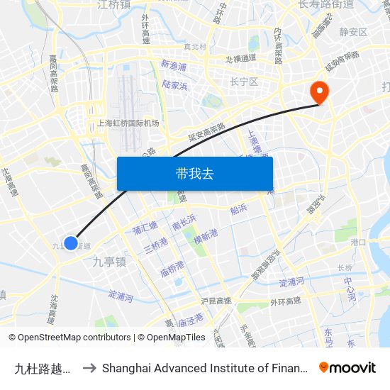 九杜路越联路 to Shanghai Advanced Institute of Finance, SJTU map