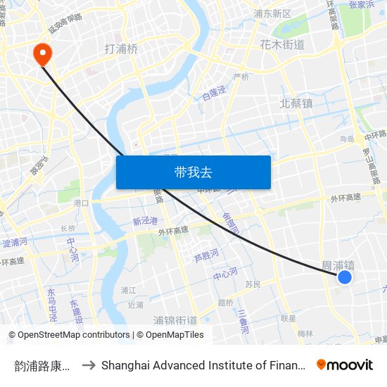 韵浦路康沈路 to Shanghai Advanced Institute of Finance, SJTU map