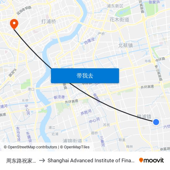 周东路祝家港路 to Shanghai Advanced Institute of Finance, SJTU map