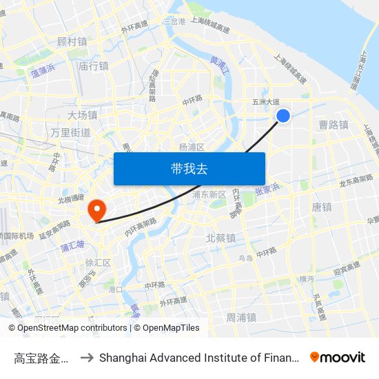 高宝路金京路 to Shanghai Advanced Institute of Finance, SJTU map