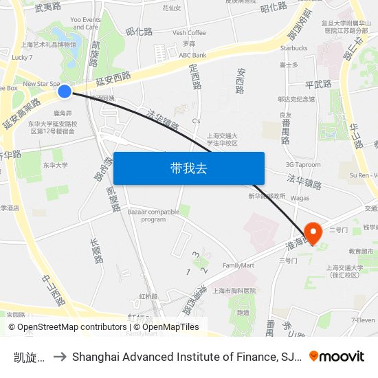凯旋路 to Shanghai Advanced Institute of Finance, SJTU map