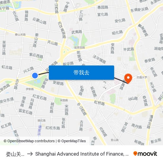 娄山关路 to Shanghai Advanced Institute of Finance, SJTU map