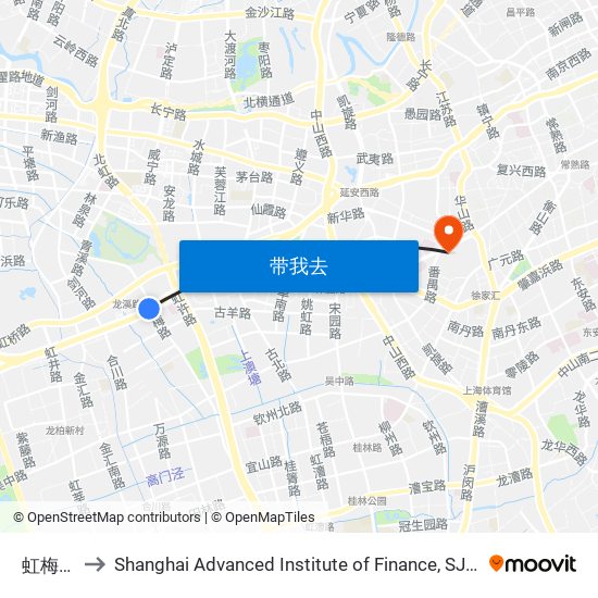 虹梅路 to Shanghai Advanced Institute of Finance, SJTU map